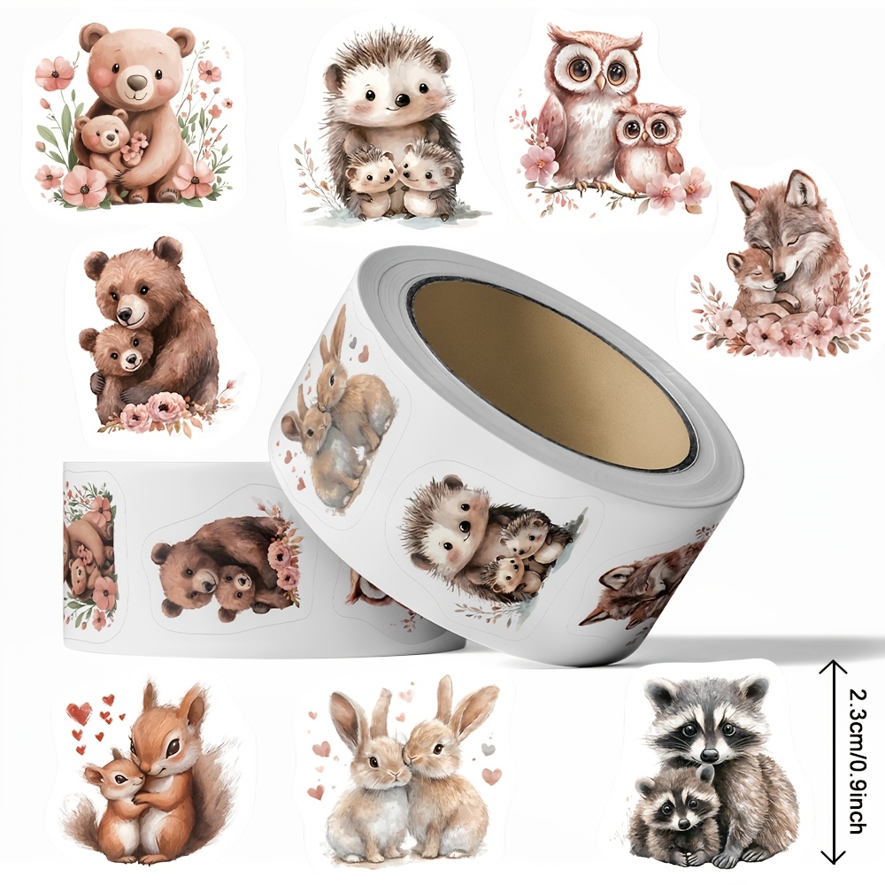 TEMU 500 Sheets Full Rolls, Animal Pattern Stickers, Suitable For , Diaries, Greeting Cards, Decorative Stickers