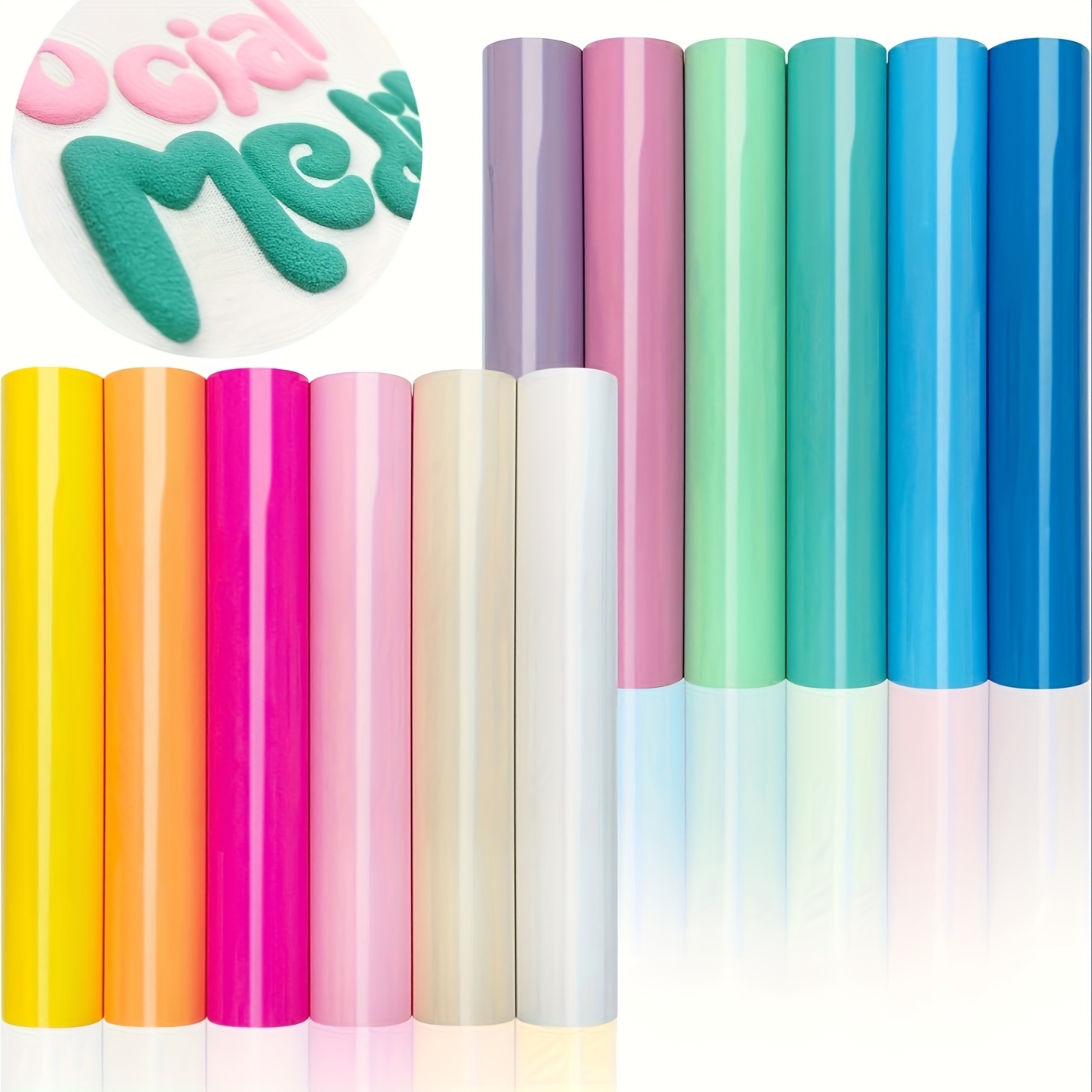 TEMU 12 Stück 12x10 Zoll Puff Vinyl Wärmeübertragungsfolien - 3D-Textur, Leicht zu Schneiden & Auszustellen Design, Leuchtende Macaron-Farben für