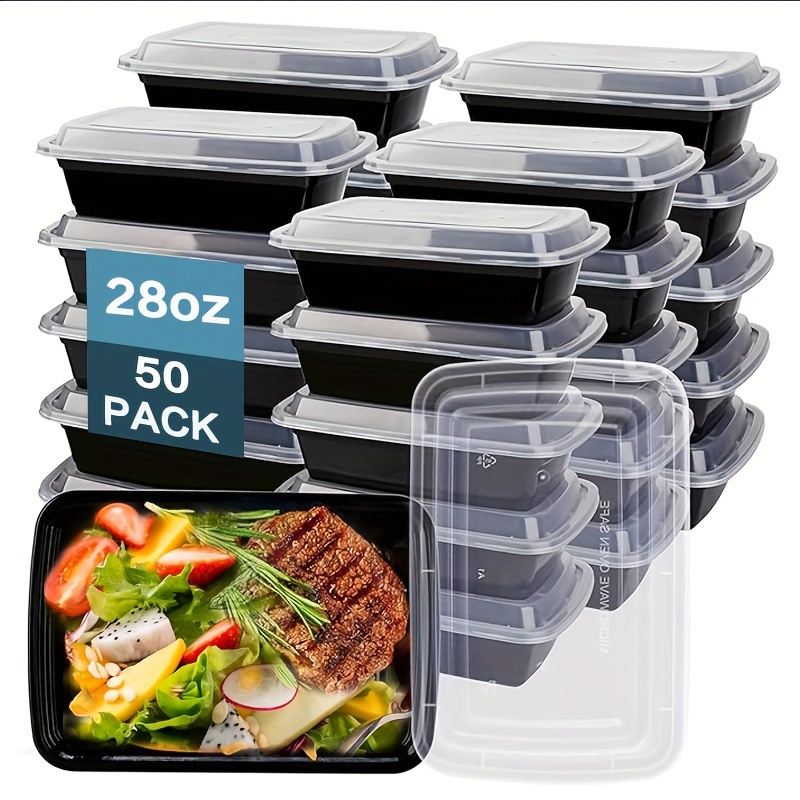 

50-pack Reusable Meal Prep Containers Microwave Containers With , 28 Oz - 1 Compartment Disposable Plastic Bento Lunch , Bpa Free - Dishwasher & Freezer Safe