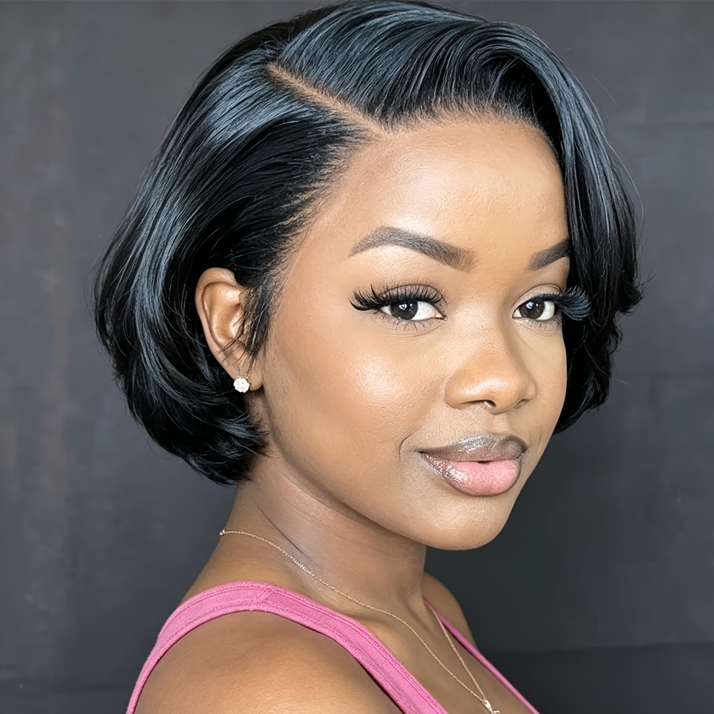 TEMU Real Human Hair Short Wig For Women - 13 X 4 Hd Lace Front Glueless Wig Brazilian Cut Wig Human Hair - 150% Density Short Bob Wig Suitable For