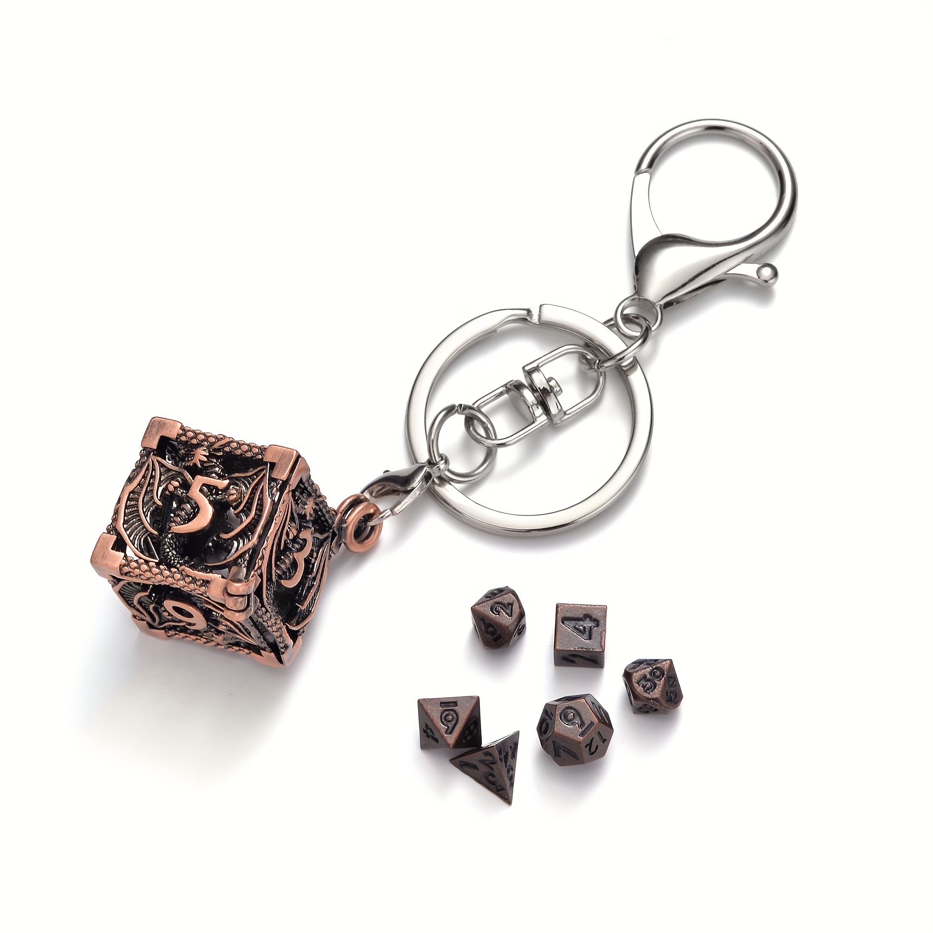 dnd mini metal hollow dice keychain set 20 sided polyhedral Temu