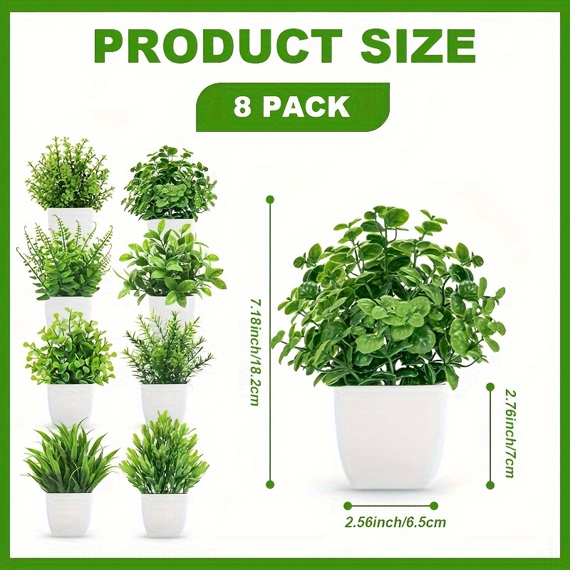TEMU 8 Pack Artificial Plants Small Plant Indoor With Plastic Square Pots, Greenery Potted Plants House Plant For Office Bathroom Home Decor