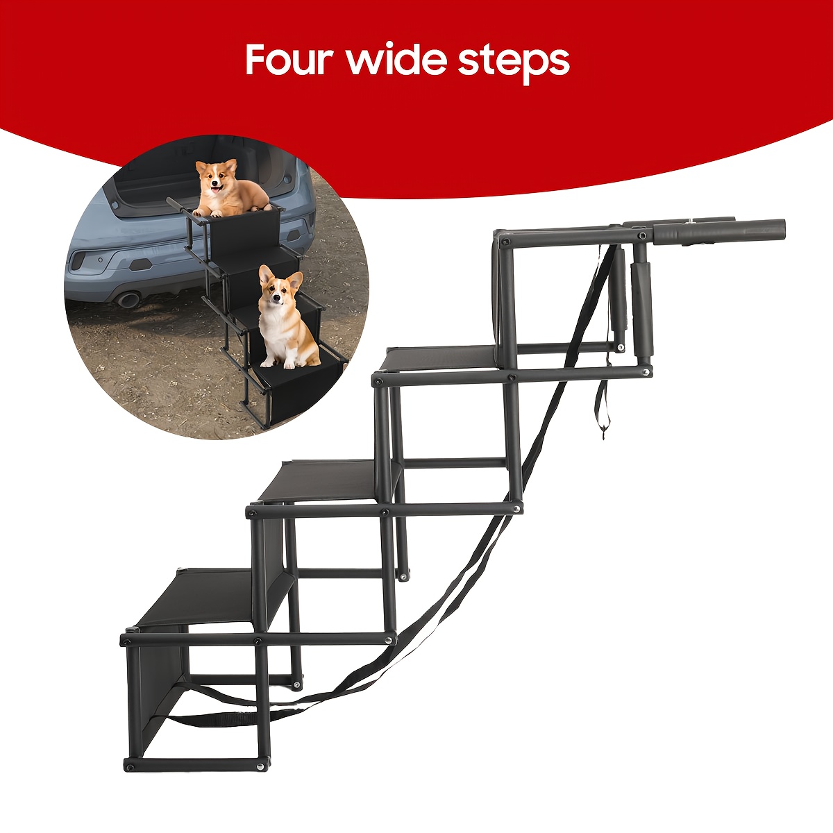 Hondenopgang voor honden, 4-treden opvouwbare hondenreep antislip oppervlak geschikt voor SUV, truck,, bed: retailer-supplied image