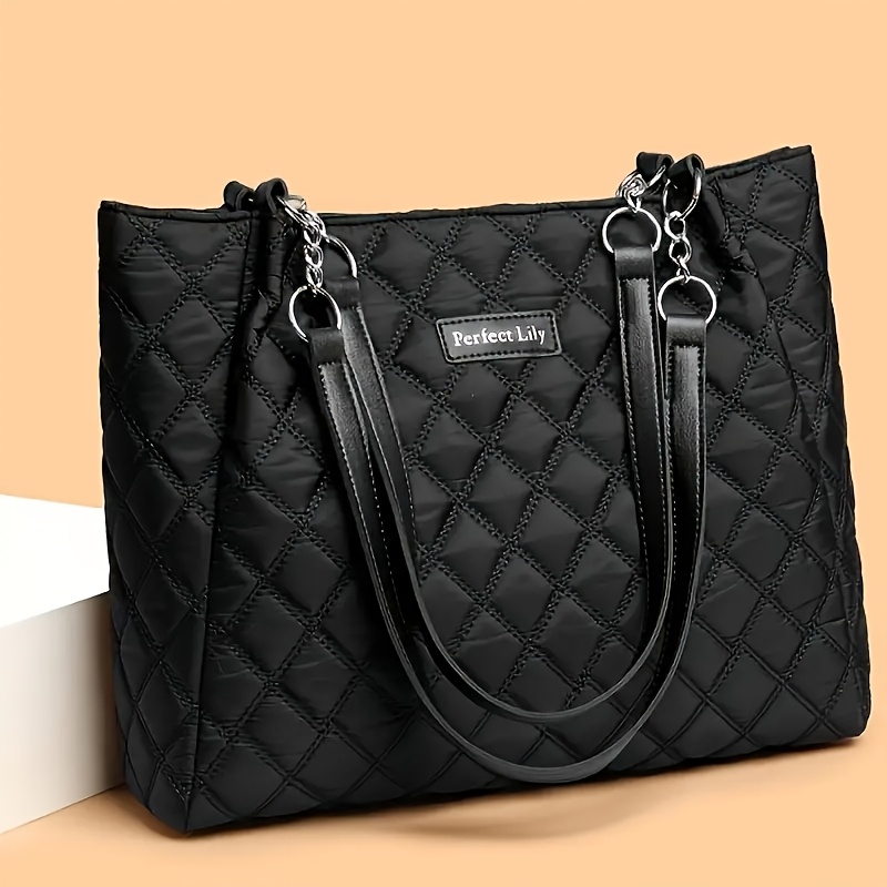 TEMU New sac à bandoulière matelassé avec chaîne métallique et sangle, sac de rangement tote bag