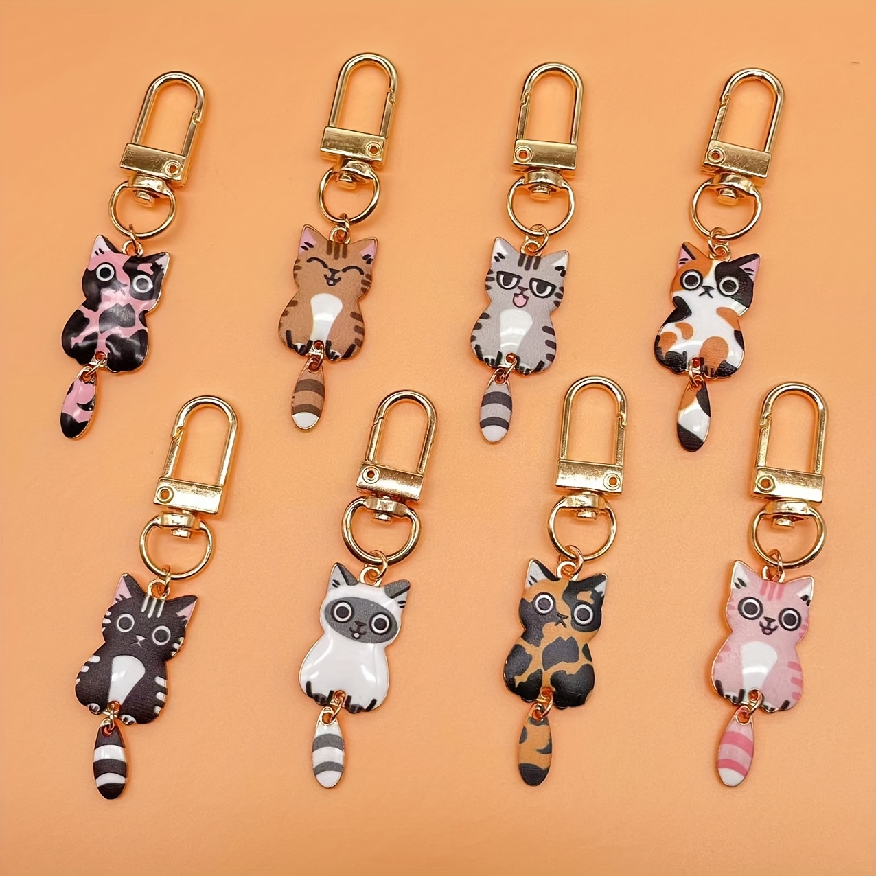 4 Pack Cute Mini Cat Keychain Set - Creative Adorable Feline Key Rings 