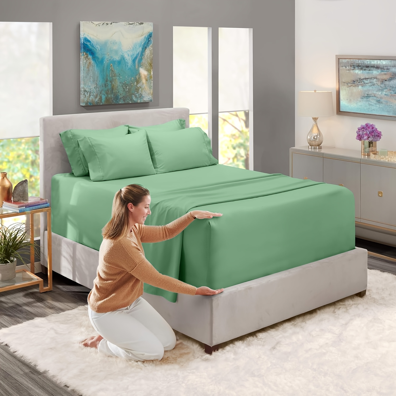 6pcs Bed Sheets Set -extra Deep Pocket Fitted Sheets Fits Mattress Up To 18", Bamboo Brushed Bedding Sheets & Pillowcases