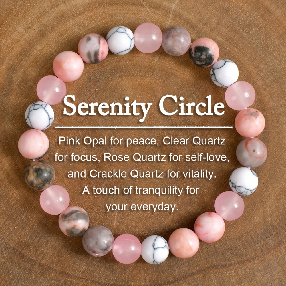 Image of Serenity Circle Bracelet With Pink Opal And White Turquoise Beads - Blend, Versatile Charm, Symbol Of - Ideal Gift For , Bracelet Pendant