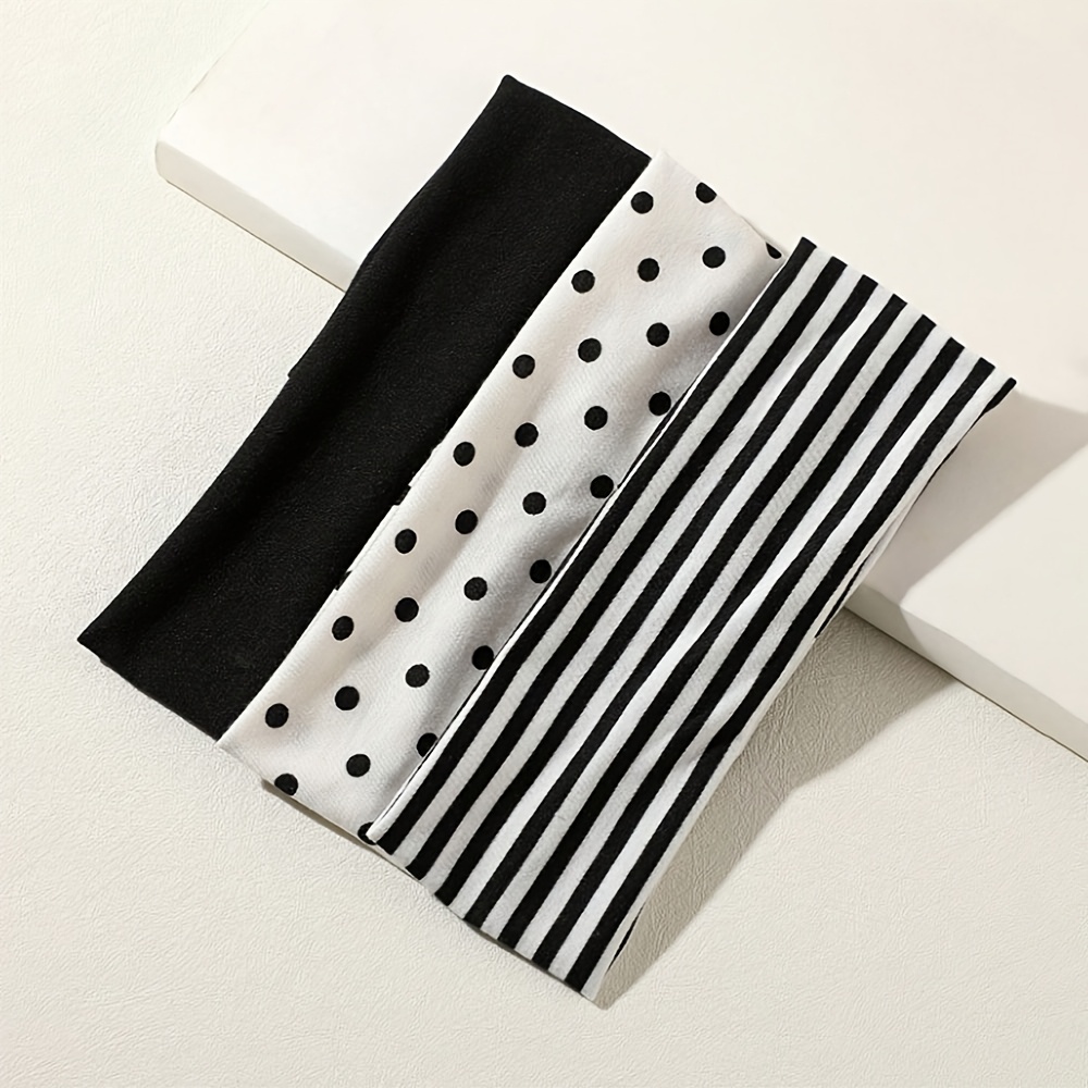 TEMU 3pcs Set, Women's Polka Dot Loose-fit Elastic Headbands, Multifunctional Sweatbands, Fashionable Hair Accessories, Suitable For Beach Vacations,