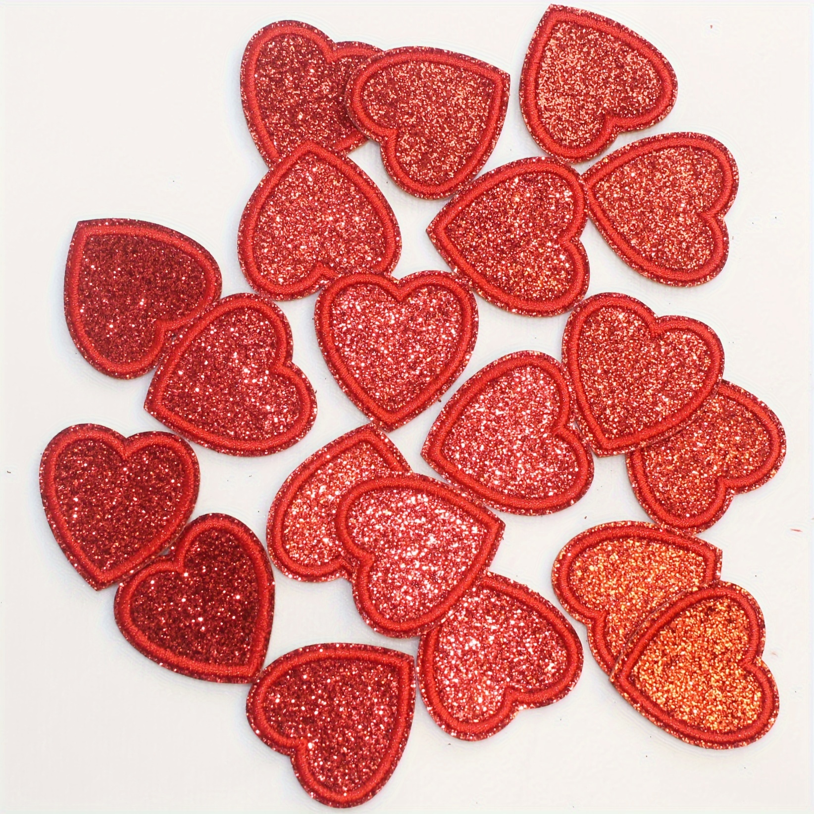 

20-pack Red Glitter Heart-shaped Iron-on Embroidered Patches, Diy Fabric Appliqués For Clothing, Hats, Bags, Shoes - Sparkling Decoration Accessories