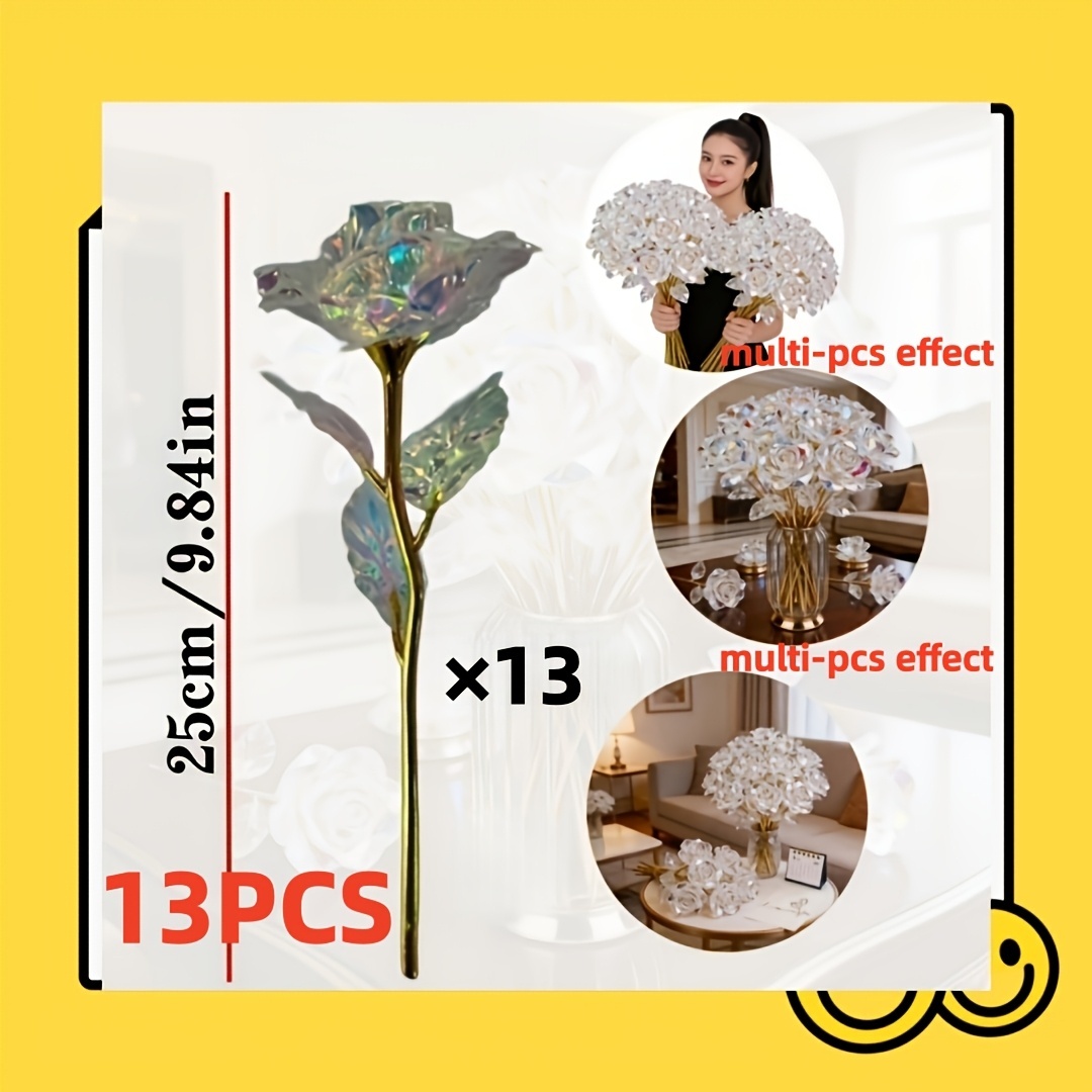 TEMU Set da 13 pezzi di rose di , fiori di artificiali, bouquet di rose realistiche, per matrimoni, , , decorazioni per celebrazioni di anniversari,