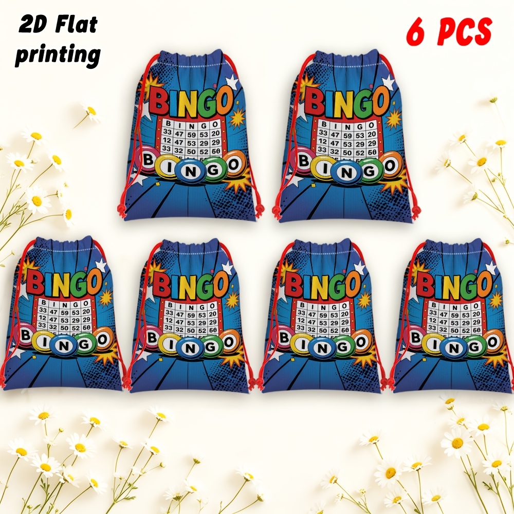 TEMU Gift For Her/him 6pcs, Gift Bags, Party Drawstring Gift Bags, Candy Bags With Exquisite Bingo Card Pattern Theme, Gift Candy Bags, Shrink Candy