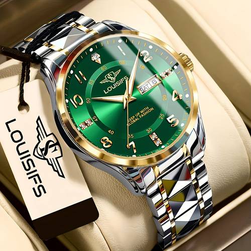new brand mens watch with luminous dual calendar stylish casual quartz watch for men