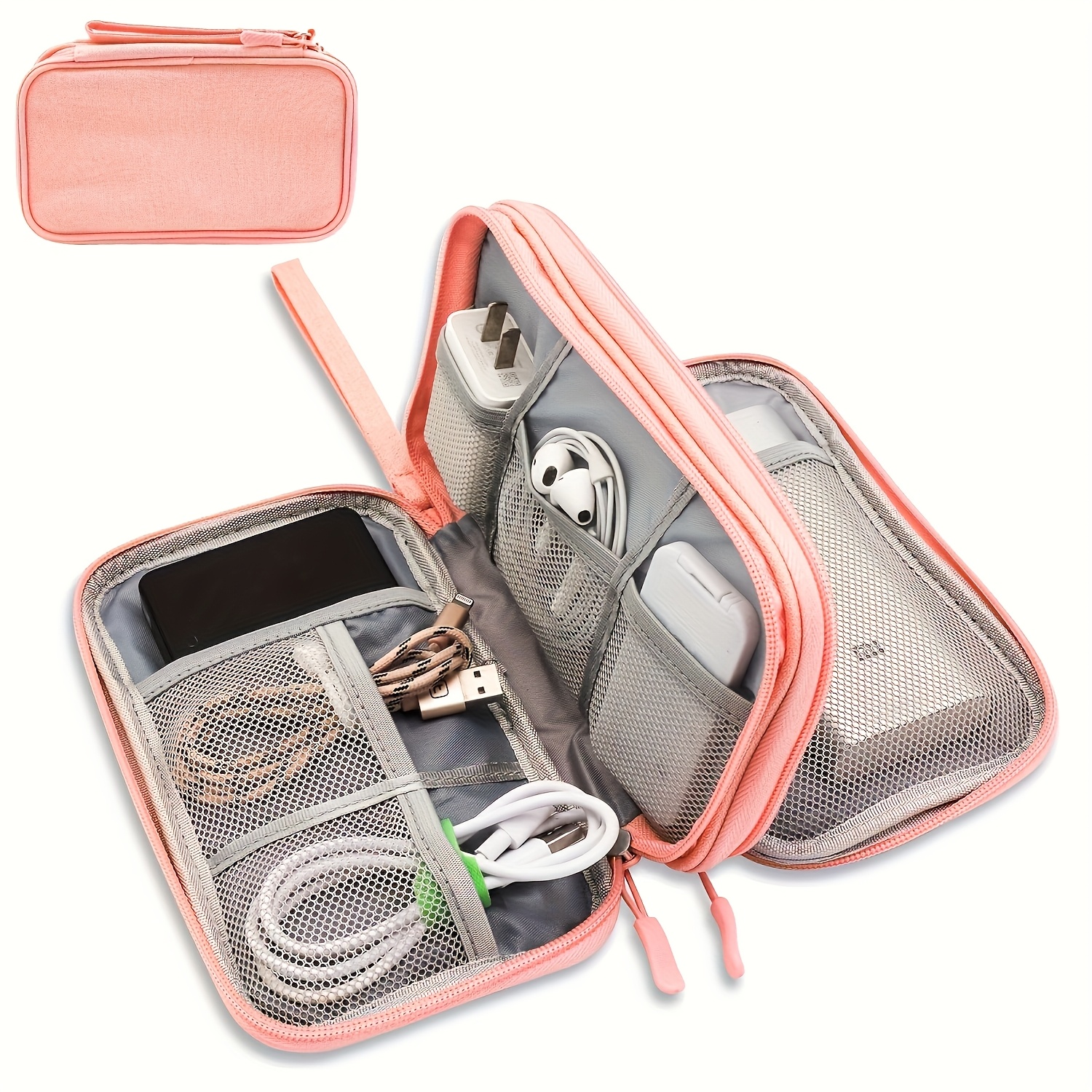 TEMU 8-compartment Travel Electronics Organizer - Oxford Fabric With Zippered Storage, Suitable For Cables, , Power Banks & Accessories, 365-,