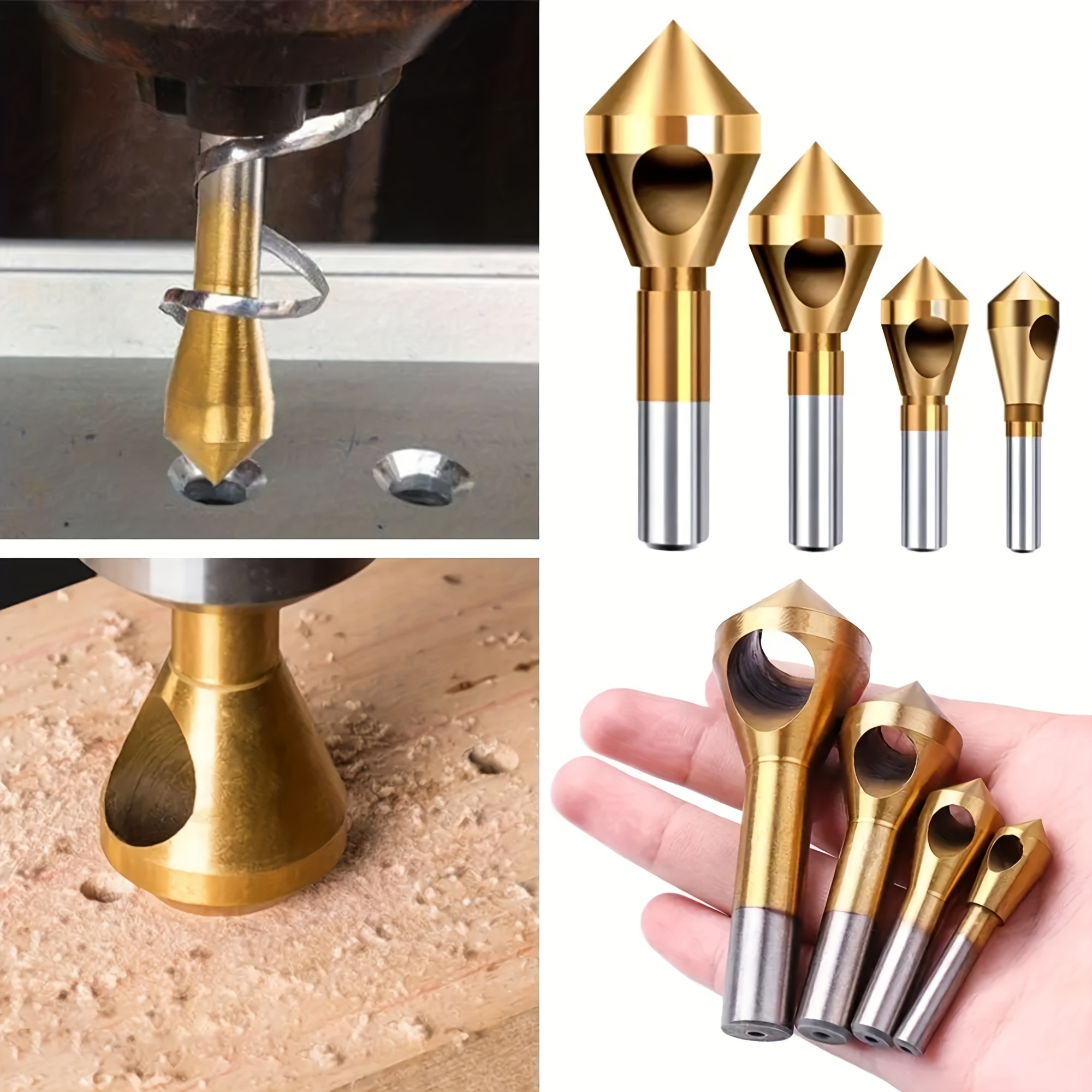 

4pcs Set Of High-speed Steel Titanium-coated Countersink With Oblique Hole