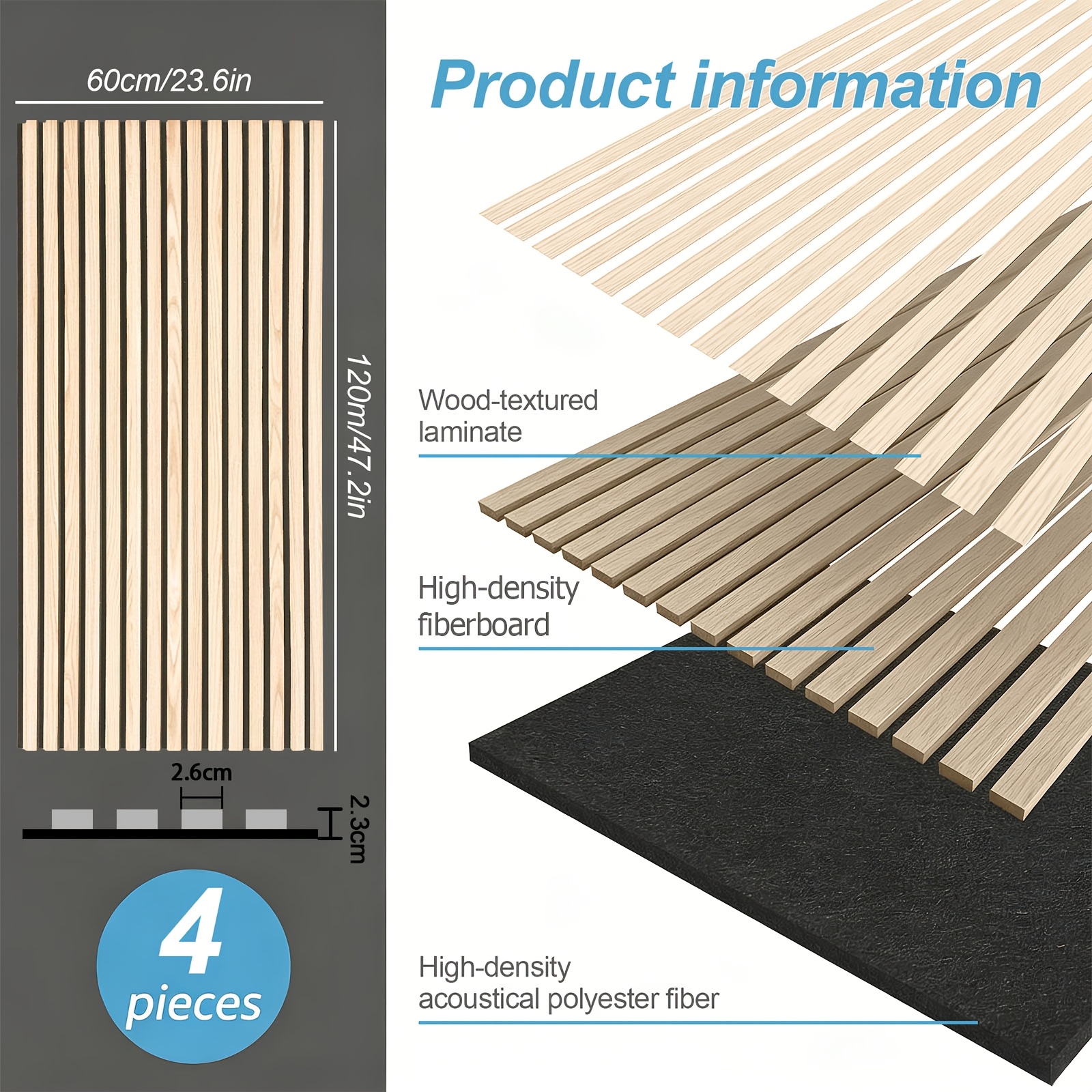 2/4pcs 120×60cm Felt Wooden Acoustic Panels, Effective For Sound Insulation And Noise Reduction To Create A Quiet And Comfortable Space. , , Ideal For Living Rooms, Meeting Rooms, And Offices