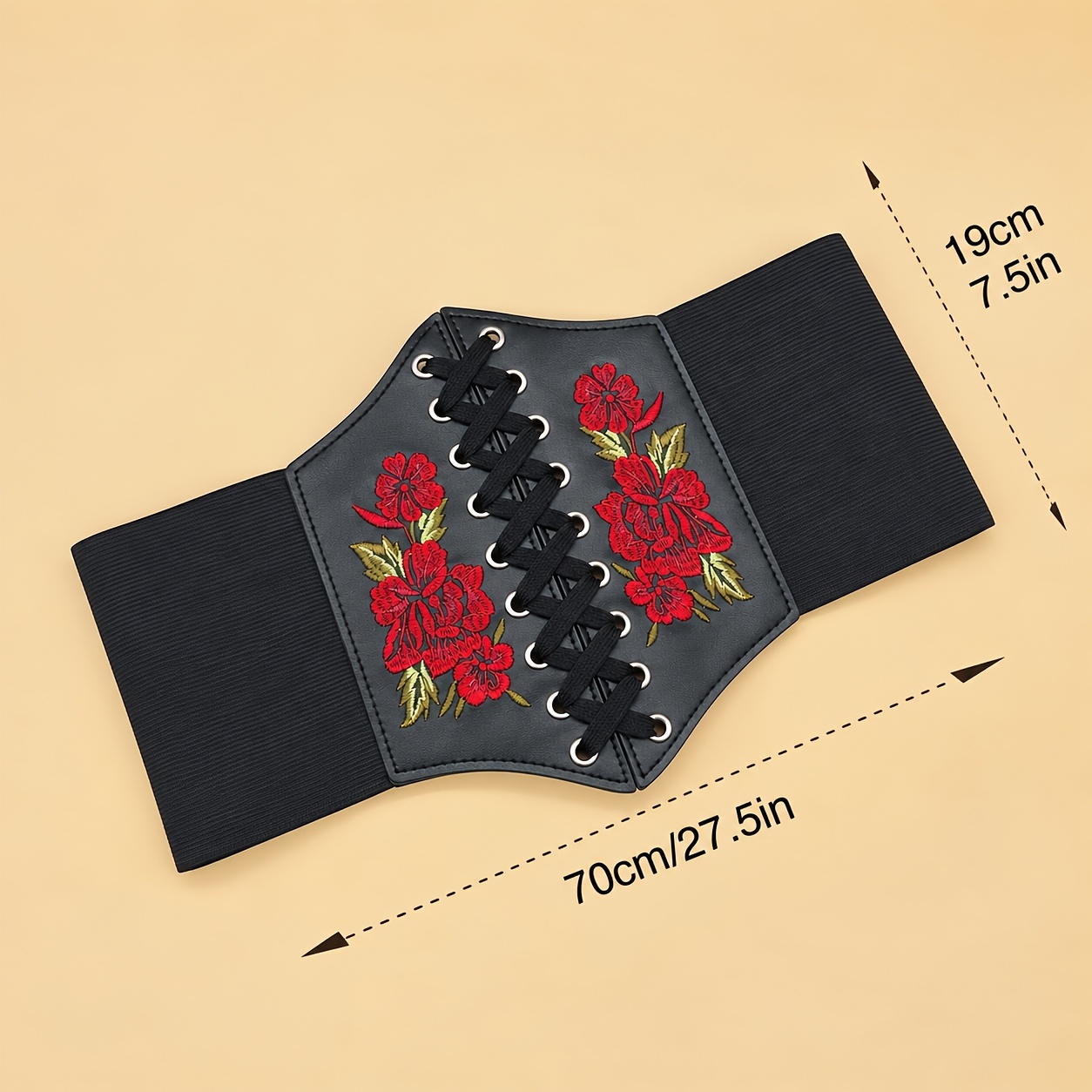 TEMU Cinturón Ajustable Floral para Mujer, Cinturón Elástico de Estilo Casual, Diseño con Cordones, Sin Tejido, Accesorio Casual, Cinturón de Moda |