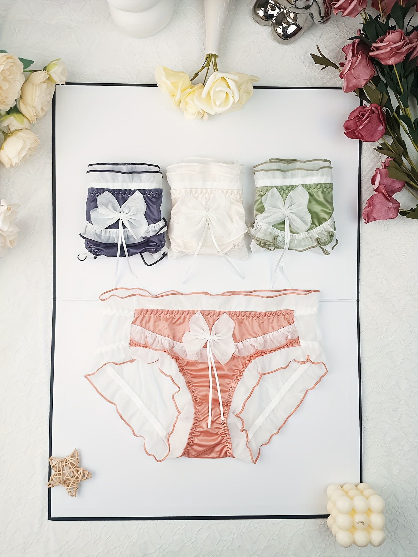 3pcs Skeleton Print Contrast Lace Striped Panties - Women's Novelty  Lingerie & Underwear