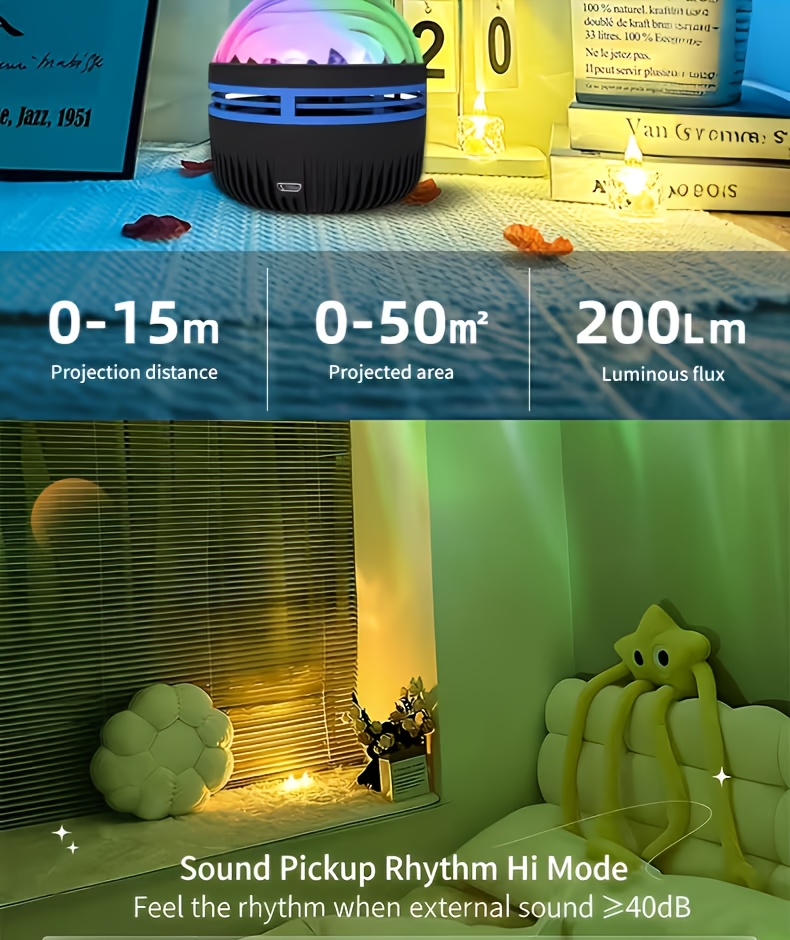 RGB Multicolor Ajustabil Efect Aurora, Potrivit pentru Decorarea Dormitorului și a Tavanului, Materiale de Înaltă Calitate și Măiestrie Exquisită, Perfect pentru Living, Camping, Nuntă și Decor Tavan Petrecere, Cadou Surpriză Ideal de Ziua de Naștere