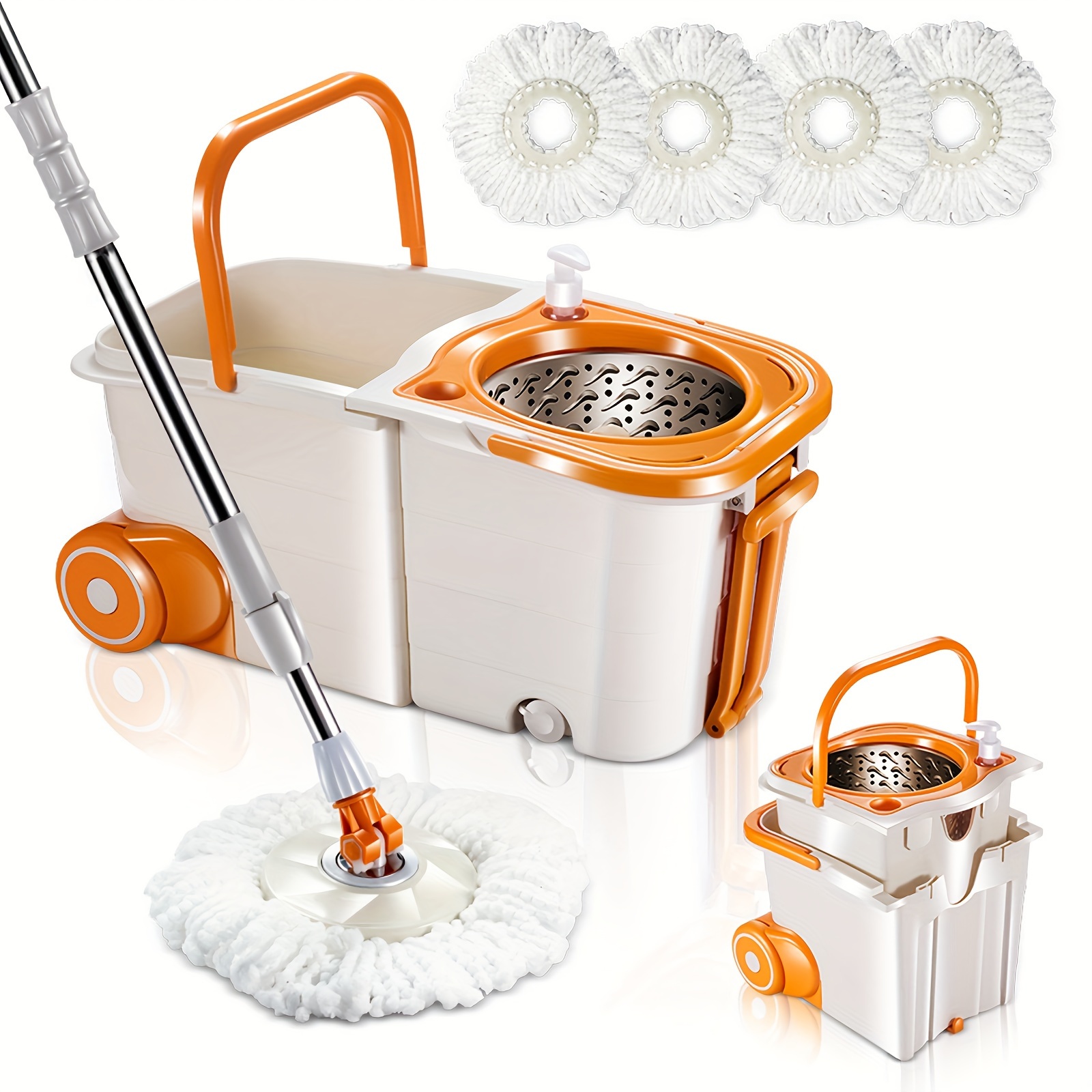 TEMU 360 ° Rotating Mop Set, Foot Operated Detachable , Household Cleaning Set, To Dry And Wet, -free , Suitable For , Bathroom, , , Etc., Comes 4 Replaceable Mop