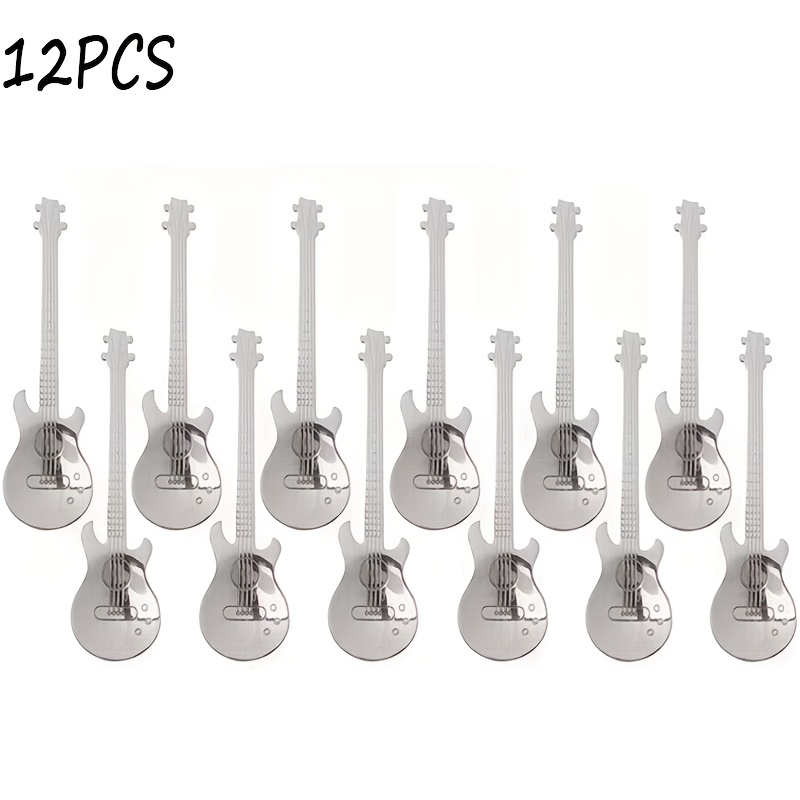 TEMU Juego de 8/12 cucharas de café con forma de guitarra, cuchara de espresso de acero inoxidable 304, cuchara de postre - cuchara de café - bonita