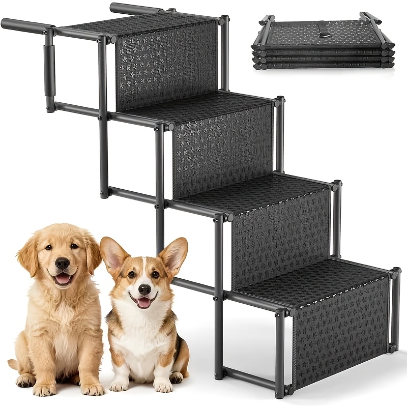 Image of Car Dog Stairs, Foldable Car Dog Ramp, Aid For Dogs, Dog Ramp, Stairs/steps For Dogs With Adjustable Steps, Up To 80kg, Suitable For All Vehicles
