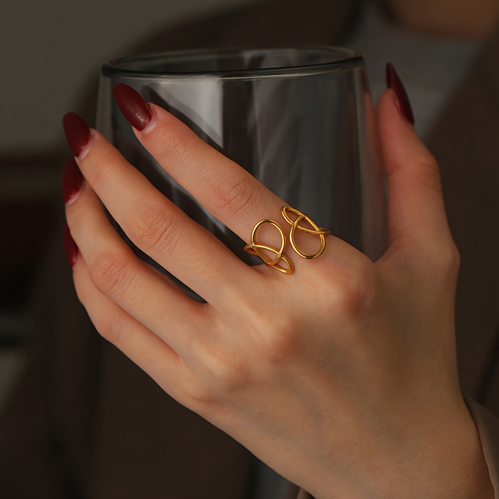 

Bague géométrique , ouverture réglable, plaquée or , acier , pour femmes, avec style vintage, pour cadeau