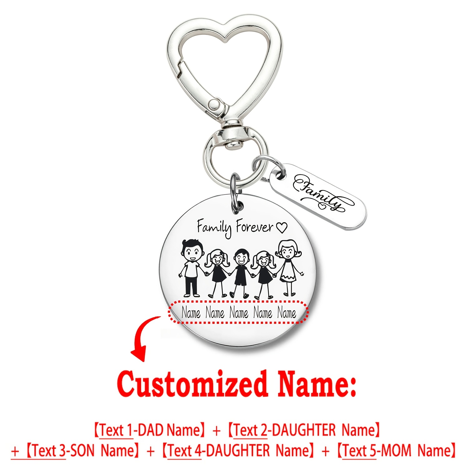 TEMU Customize 1pc Stainless Steel Keychain Love Heart Spring Buckle Key Chain Gift Character Name Customization Birthday Christmas Father's Day