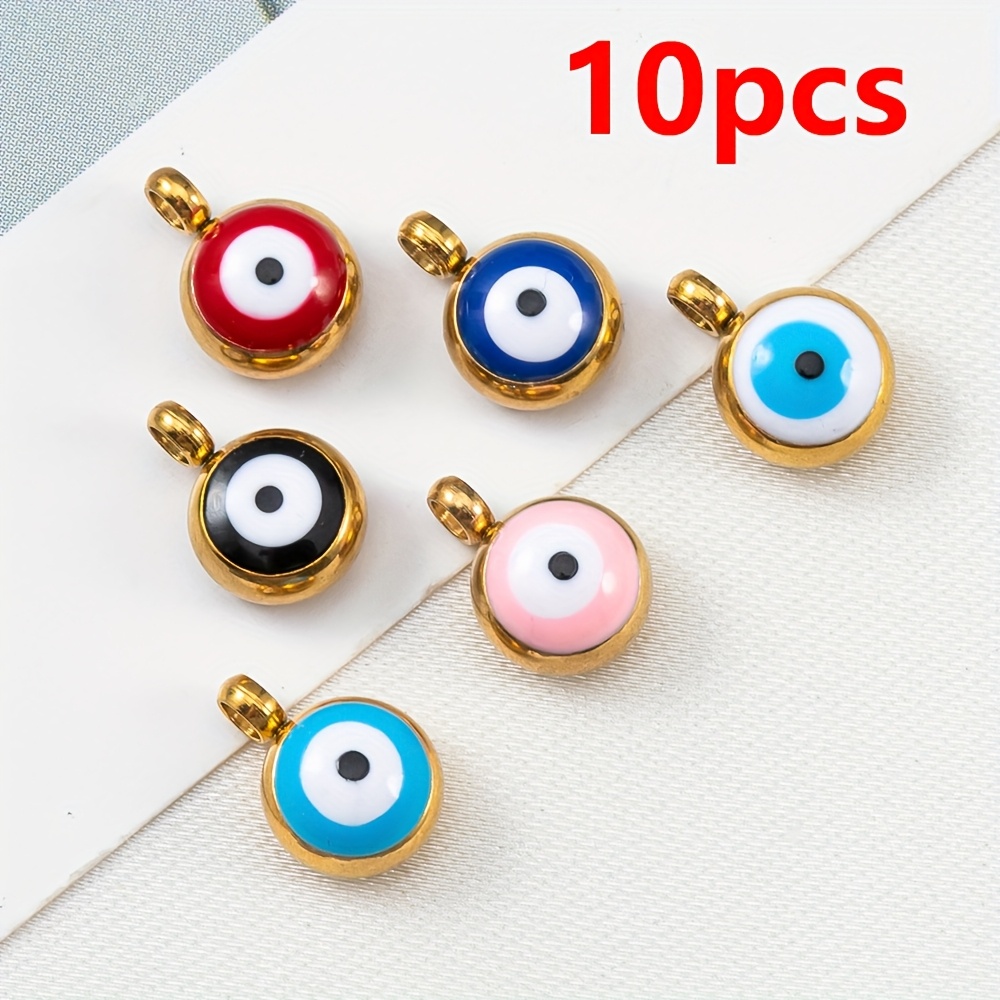 TEMU 10pcs Colorful Eye Beads Charms Oil Drip Stainless Steel Charms For Jewelry Making Bracelets Necklaces Earrings Decoration Accessories