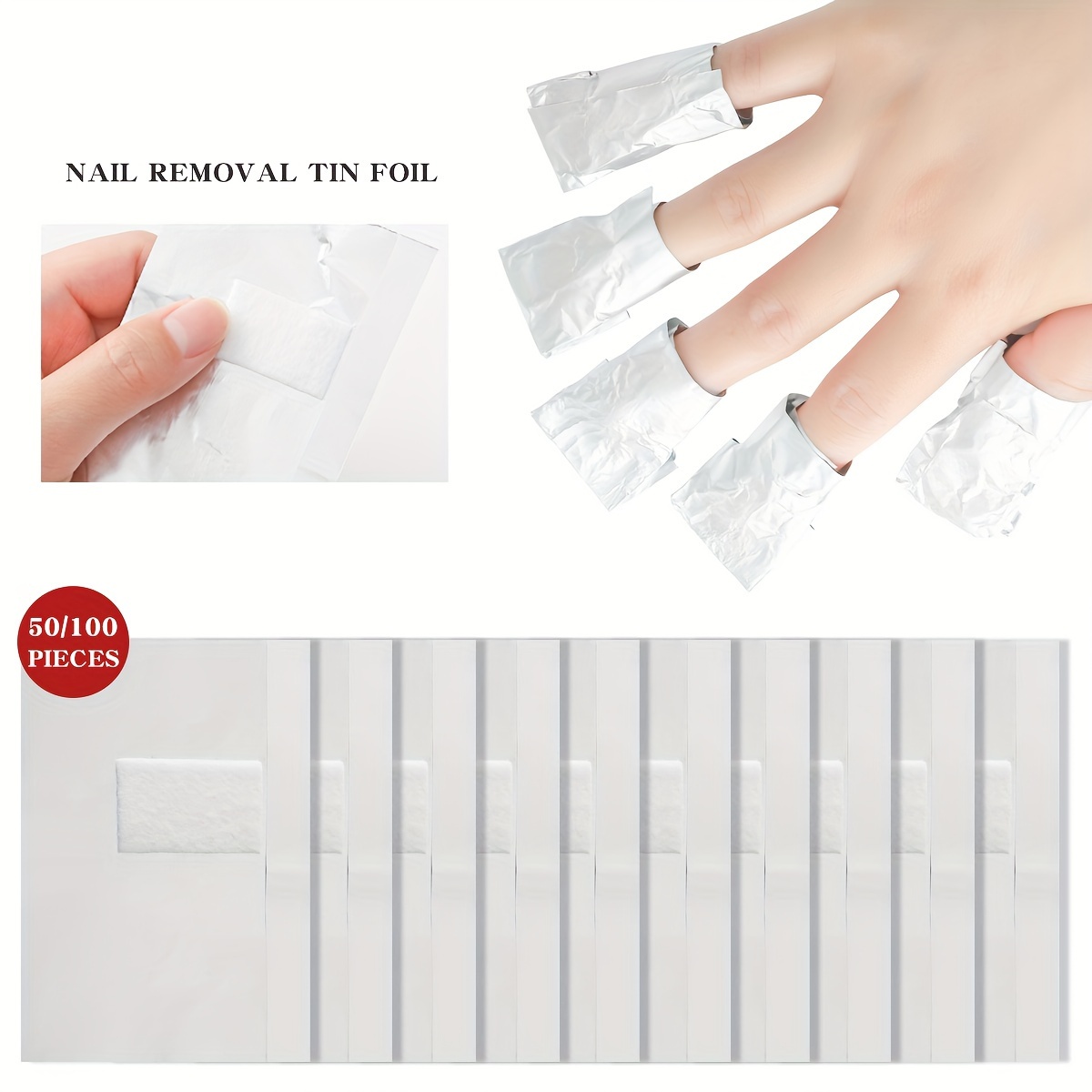 

50/100pcs Aluminium Foil Nail Polish Remover Pad, Gel Polish Remover Wraps, Soak Off Gel Remover Foil Without Acetone