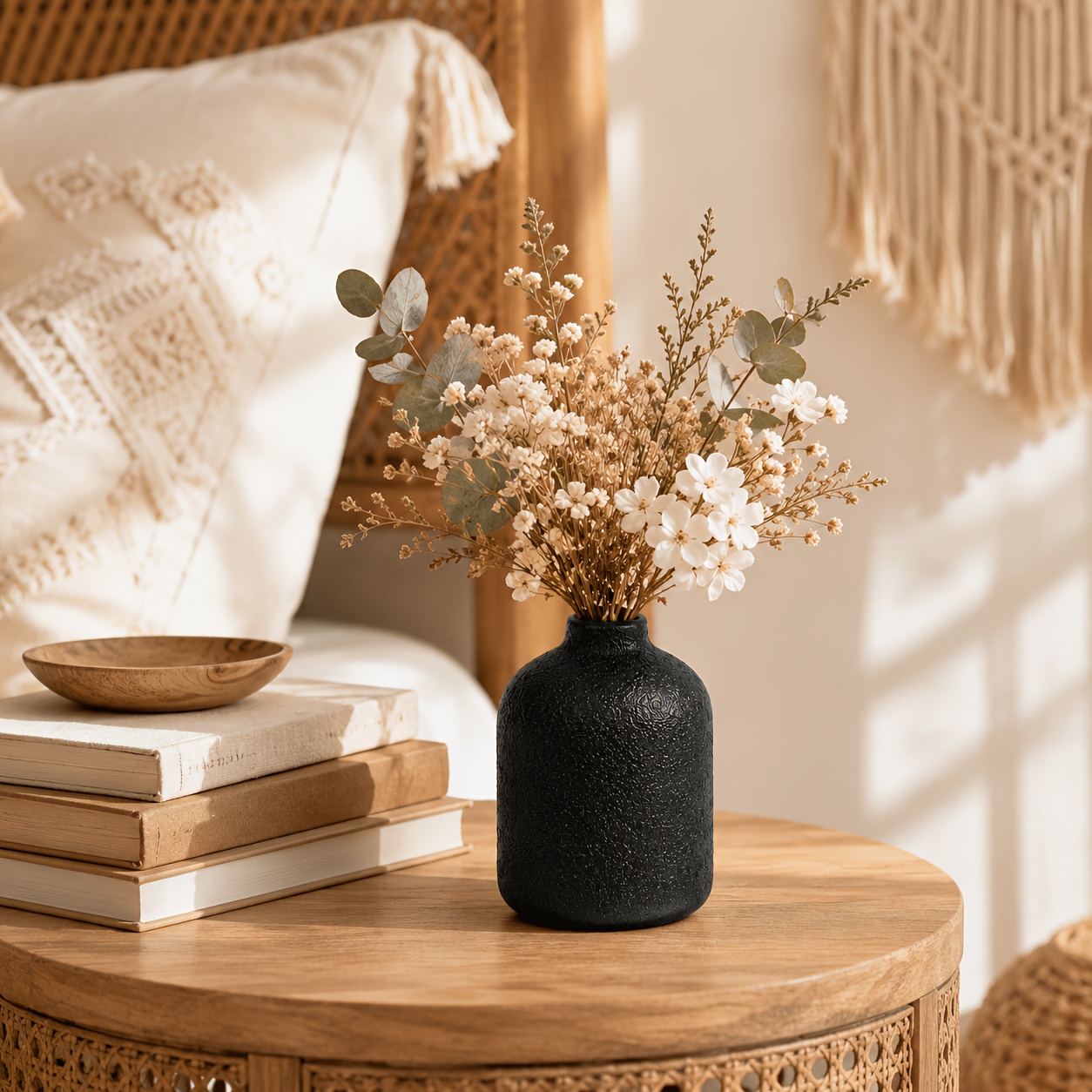 TEMU Petits vases en plastique texturé noir, mini vases, décorations de table de style ferme moderne, pots de fleurs mats à surface rugueuse, adaptés