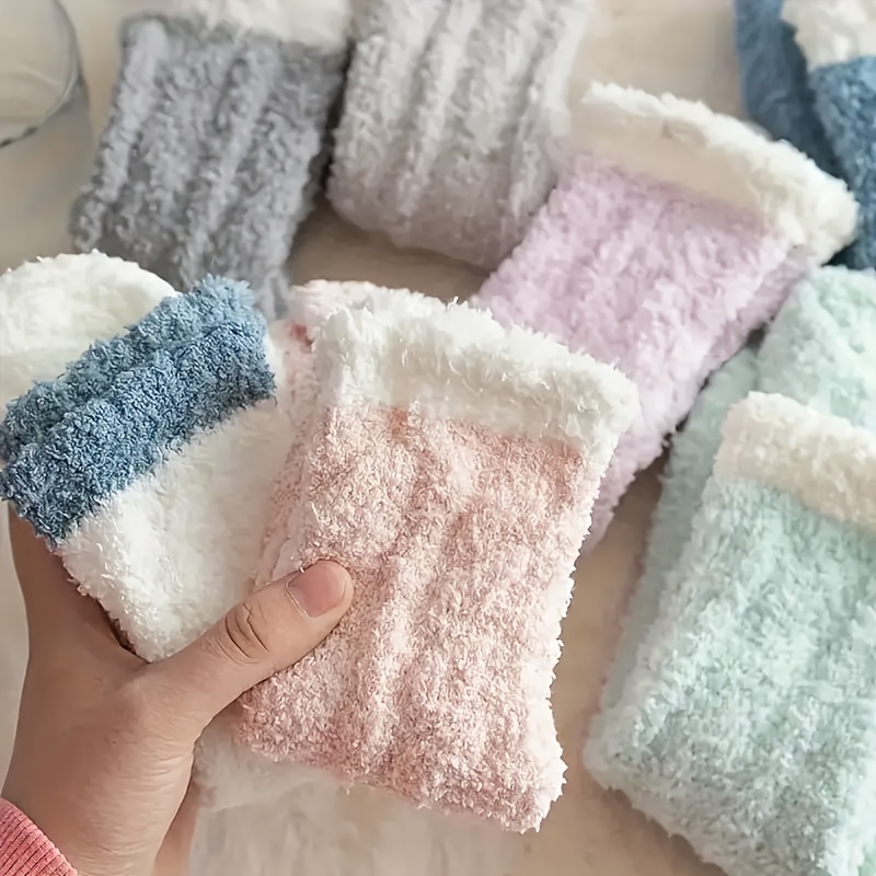 

6pcs Cozy Coral Fleece Crew Socks For Women - Soft, Warm & Socks In Assorted Pastel Colors, Machine Washable, Polyester & Spandex , Cute Socks