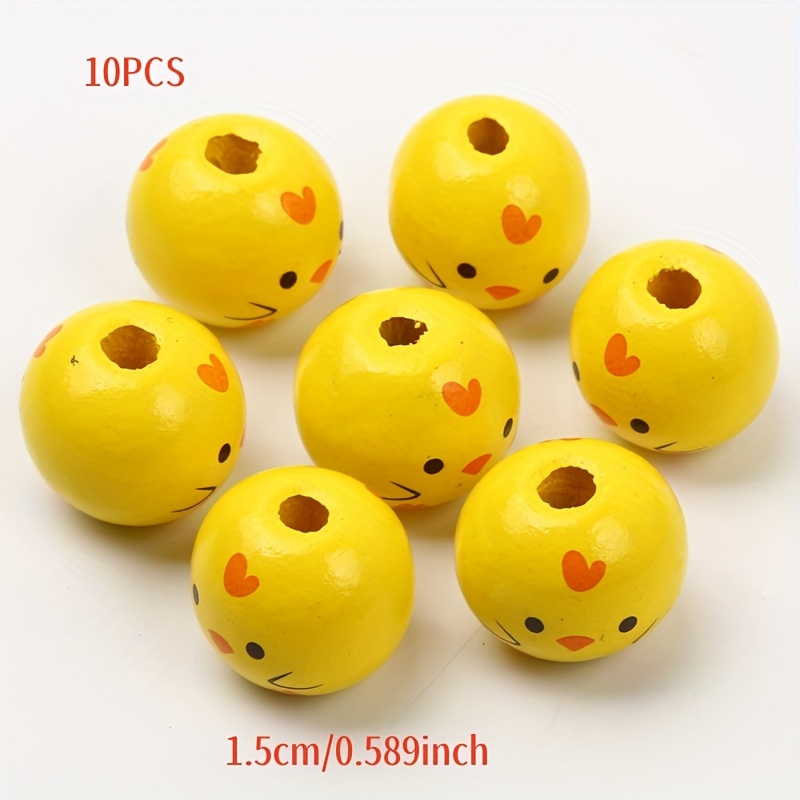 Image of 10pcs Wood Chick Pellets With Cute Chicks - 15mm Wood Beads Suitable For Diy Crafting, Making, Hair Accessories, Necklace & Bracelet Beads - Wood Beads For Crafts & Chicken-themed (chick)