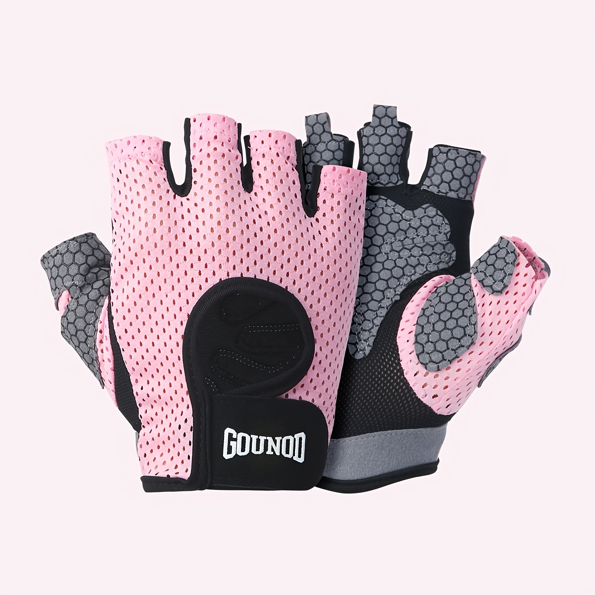 E-shop 1 Paar Fitnesshandschuhe | GOUNOD Halbfinger Atmungsaktive Handschuhe, Polyester, Klettverschluss und Pink, Strickstoff