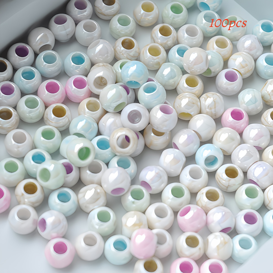 Image of 100pcs 12mm Large Hole Ice Crack Aurora Beads - Colorful Suitable For Diy Crafts, Car, Clothing Charms, Handbag Decorations, Gift Bag Beads With Iridescent Ice Crack, Beads For Making & Resin Crafts