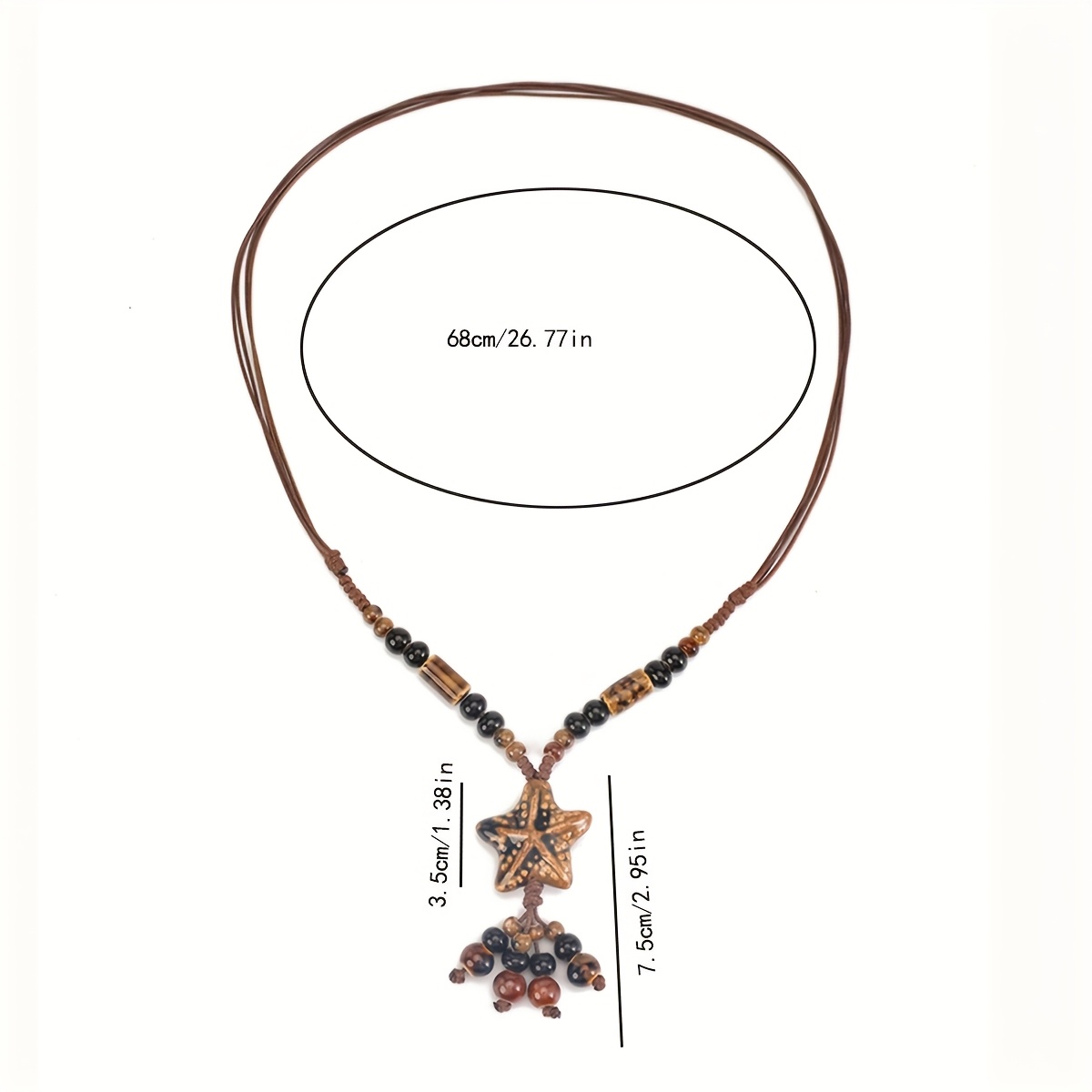 Boho Starfish Necklace with Brown Cord & Tassel Charms