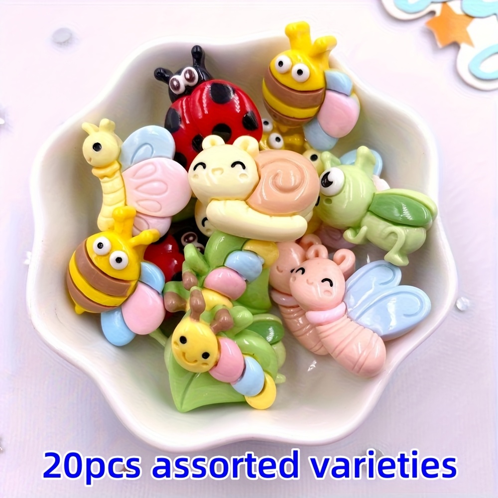 Image of 20pcs Random Mixed Color Colorful Resin Butterflies, Beetles, Snails And Bees Flat Back Decorative Beads, Suitable For Scrapbooks, Hair Clips And Decorative Additions, Bead Assortments