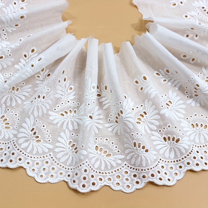 

Cotton Embroidered Eyelet Lace Trim 2 Yards, 7.87 Inches Wide, Hollow-out Daisy Pattern For Diy Clothing, Bridal, And Home Decor, Beige