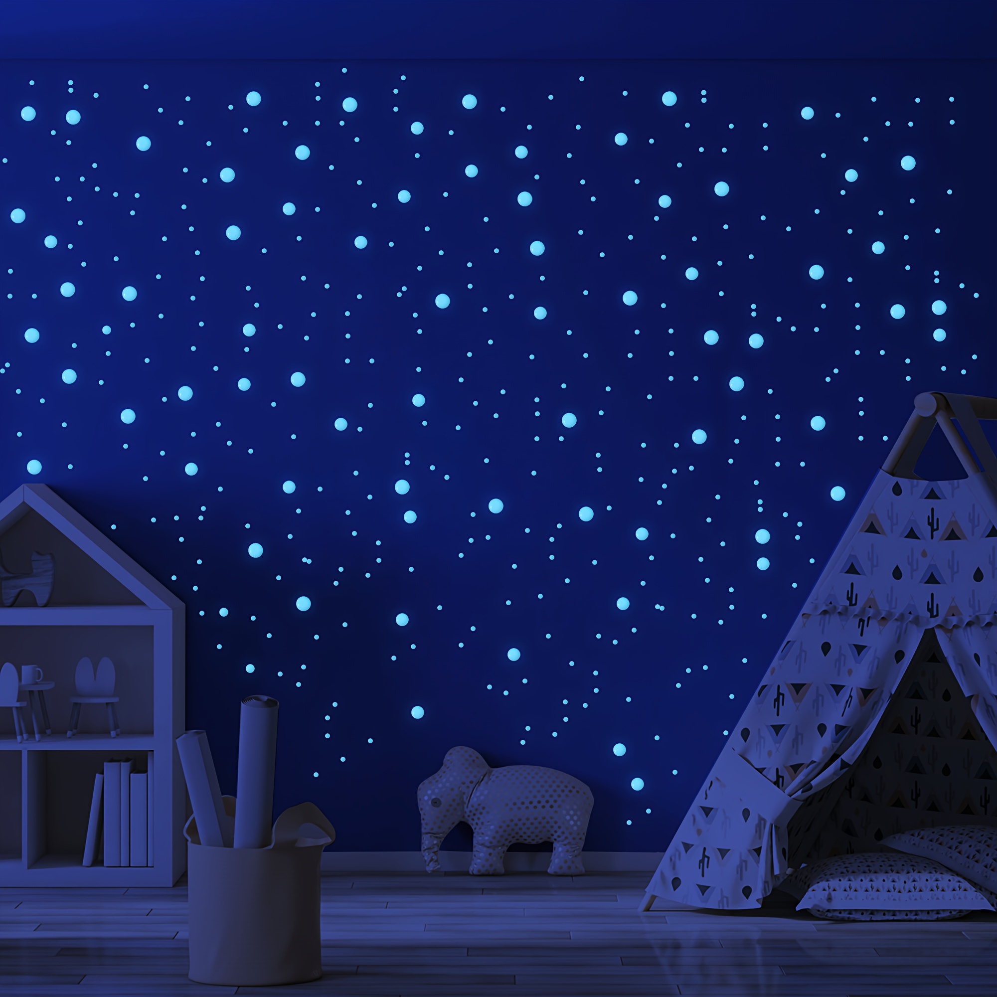 Image of 4sheets/808pcs 3d Self-adhesive Luminous Wall Decals, Removable Green And Blue Dots Glow Wall Stickers For Living Room, Bedroom Ceiling Decors, Gift Party Decors