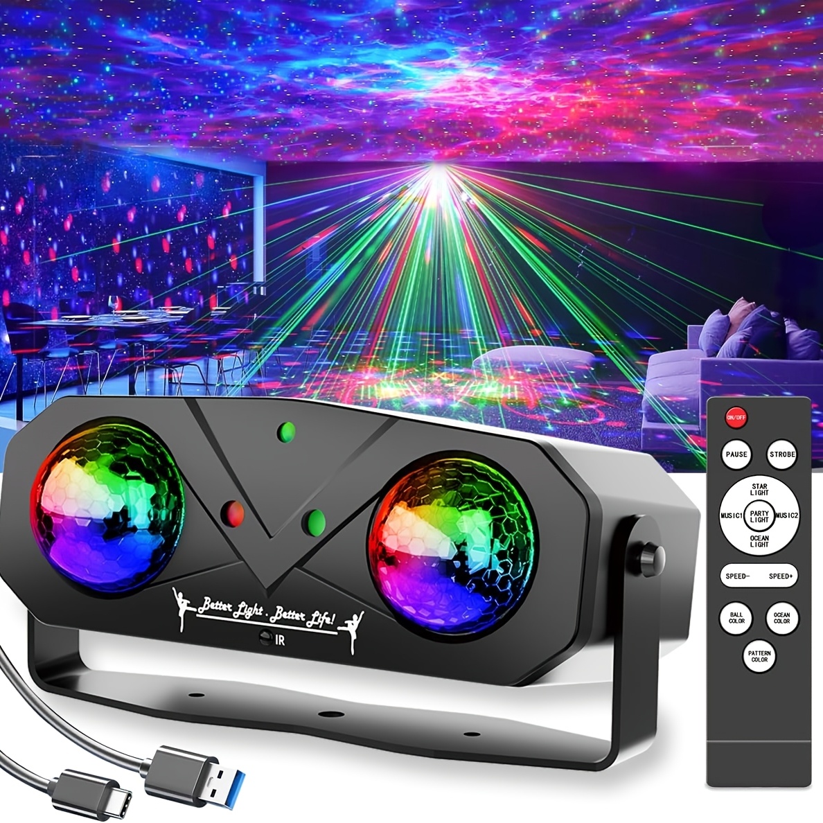 sound activated dj party lights with remote control usb powered multi color disco ball laser projector for home events christmas halloween decorations festive decor stylish lighting reliable performance entertainment setups
