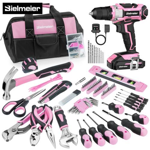 236 85pcs pink tool kit tool kit for women with 20v 12v cordless drill driver 2 speed torque adjustments including hand tools screwdriver and drill bits pink tool bag ideal for home diy