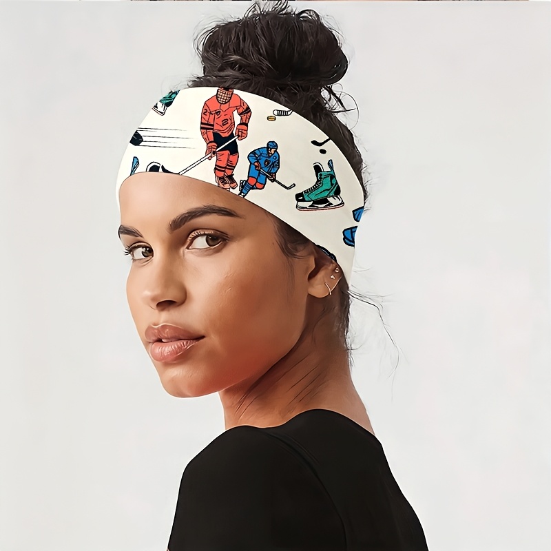 TEMU Bandeau de hockey sur glace antidérapant pour yoga, salle de sport, course, cyclisme - Bande large élastique absorbant avec motif noué et motif