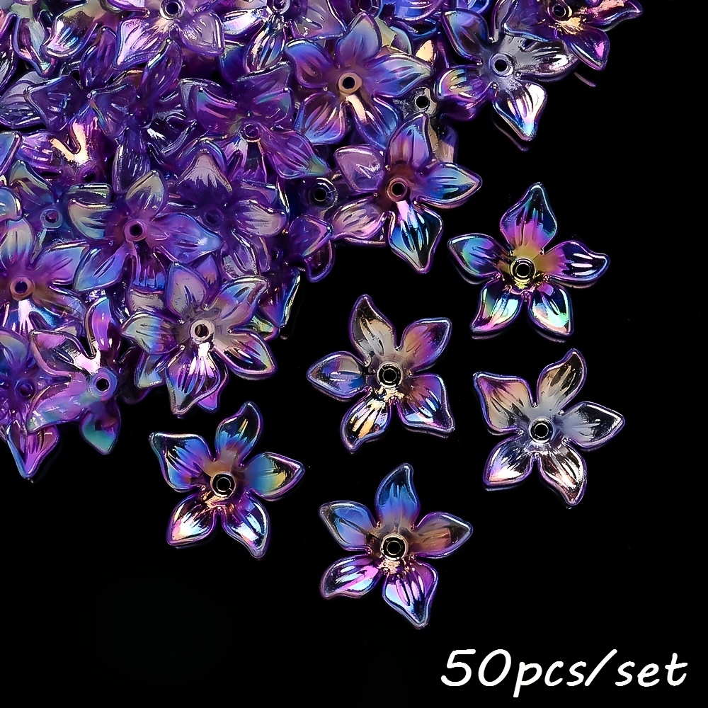 TEMU 50pcs 24x26mm Acrylic Ab Transparent Five-petal Flower Random Color For Diynecklace Earring Necklace Mobile Phone Chain Keychain And Decorative