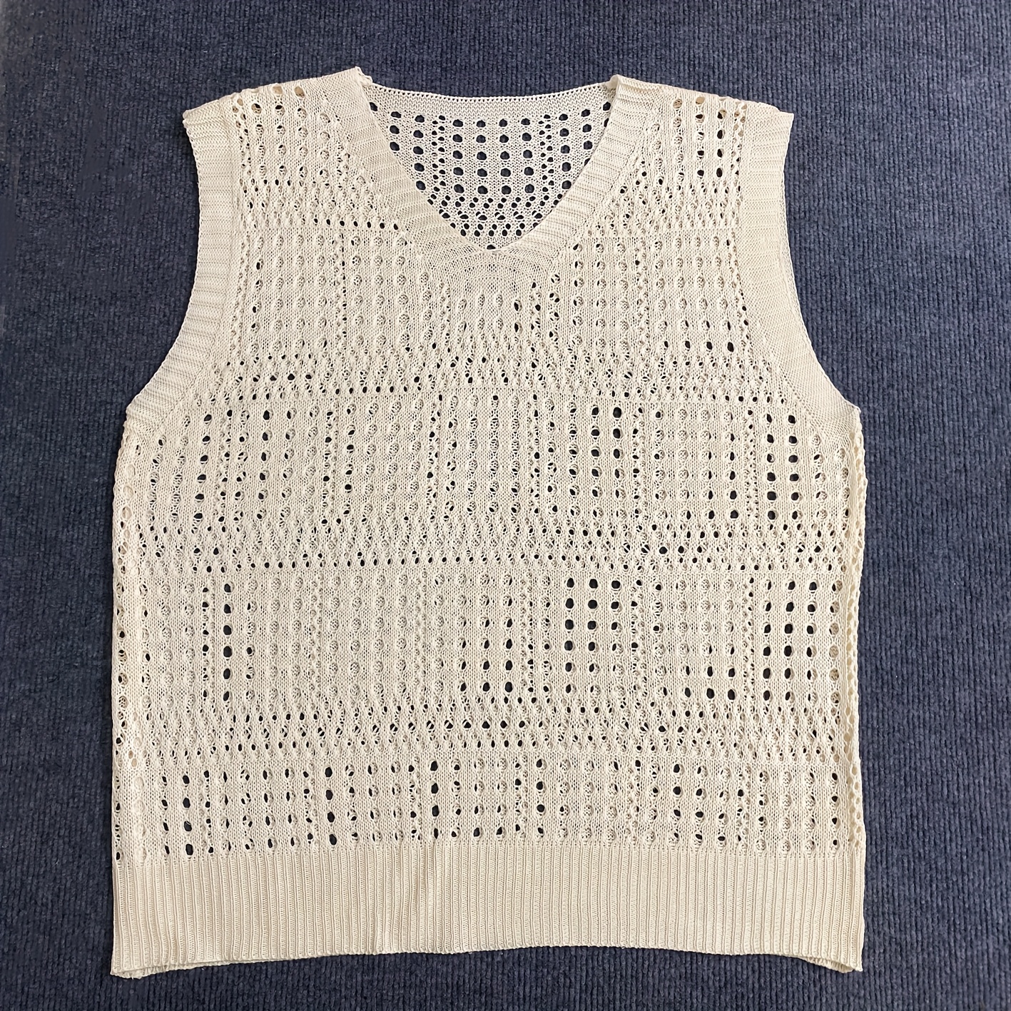 men's casual v neck sleeveless knit vest beige stretchy