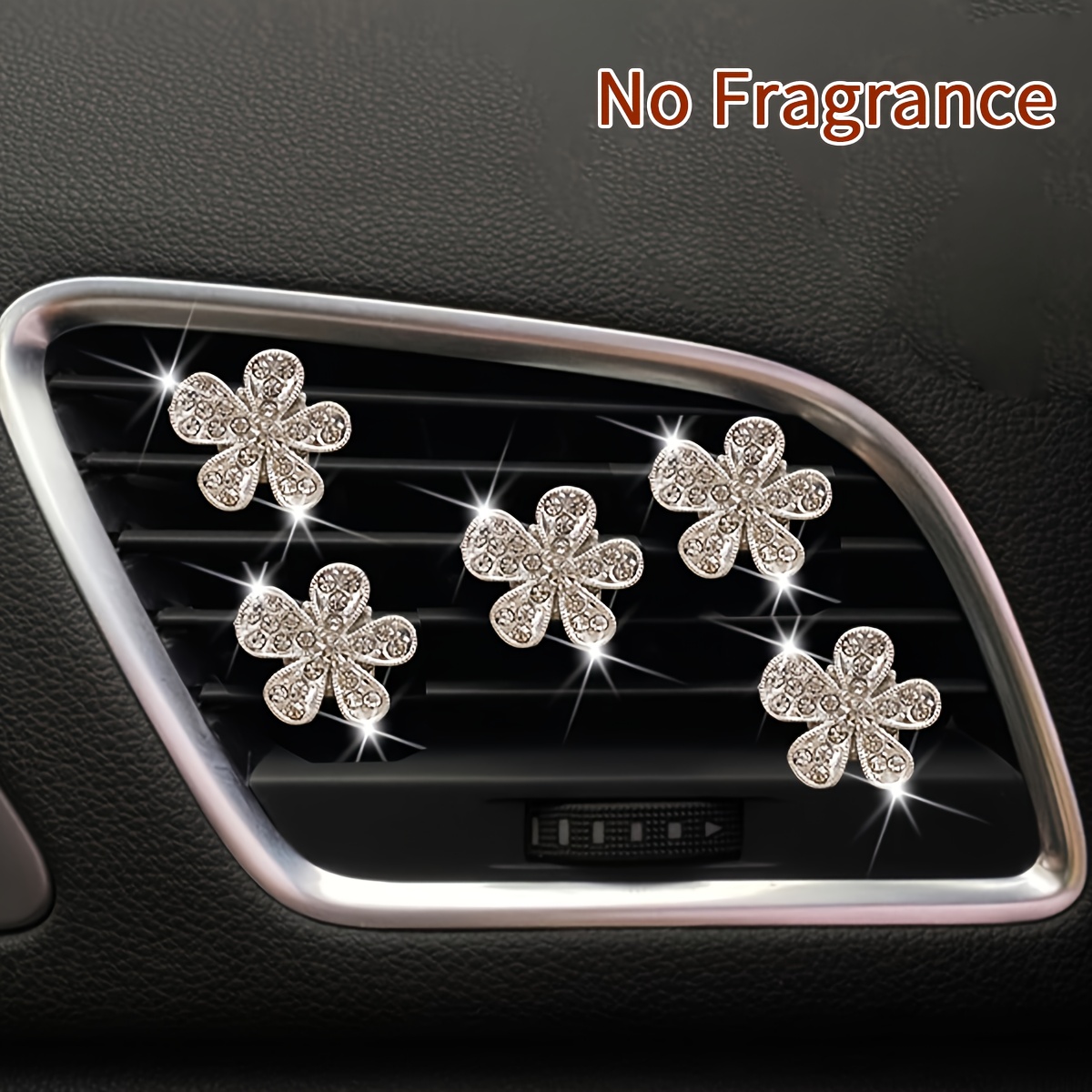Image of Set Of 5 Rhinestone Car Air Vent Clips, Suitable For Automotive Additions And Gifts, Unscented