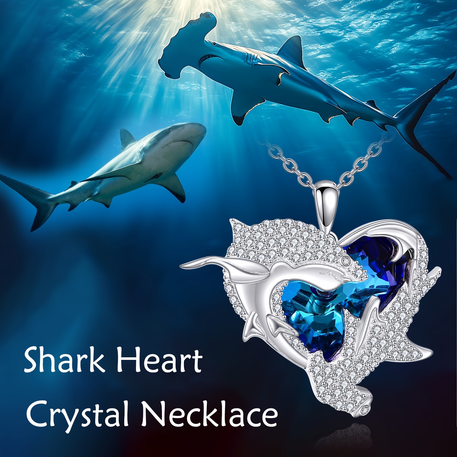 Adjustable Shark Pendant Necklace in 925 Sterling Silver
