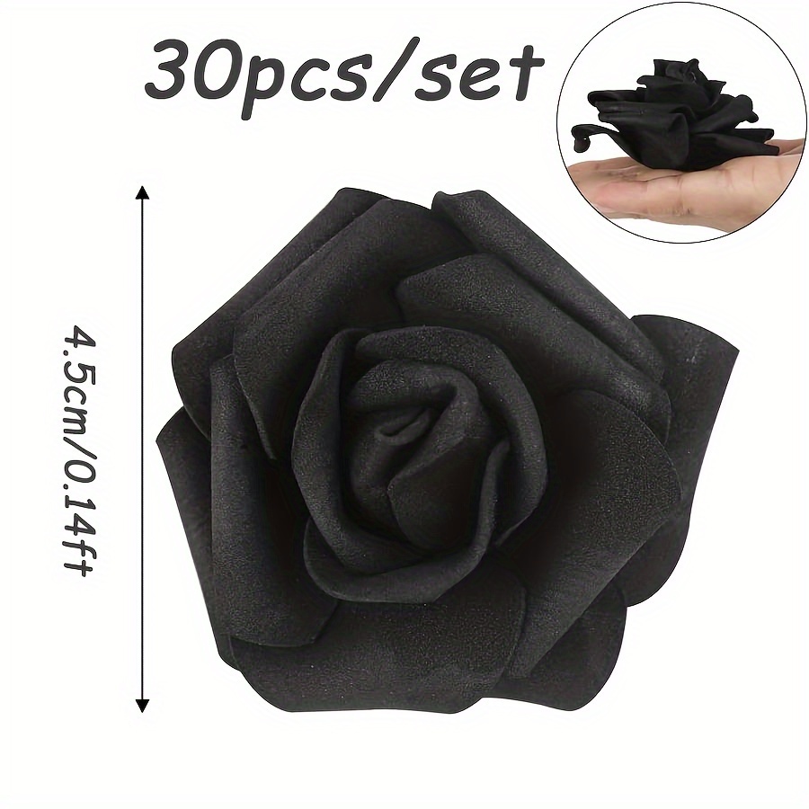 15/30 Artificial Rose Flower Heads, Each 0.14ft, Foam Fake Roses For Weddings, Showers, Centerpiece Decorations For Parties, And Table Home Decor (black, ), Christmas Decor, Halloween Decor