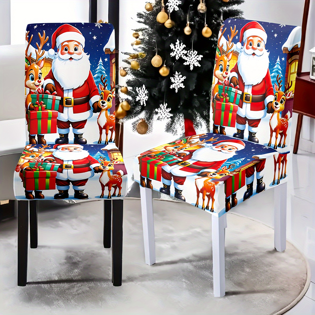 

Santa Pattern Covers Set - 2/4/6 , Removable And Washable Slipcovers, Protectors For Christmas Decor, Dining, Kitchen, Banquet , Restaurant, Bedroom - And