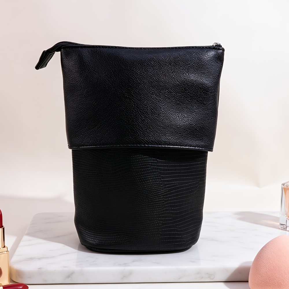 TEMU 1pc Sac de Rangement Rétractable pour Pinceaux de Cosmétique, Noir Grande Capacité Voyage Portable Support Anti-Poussière Facile à Nettoyer
