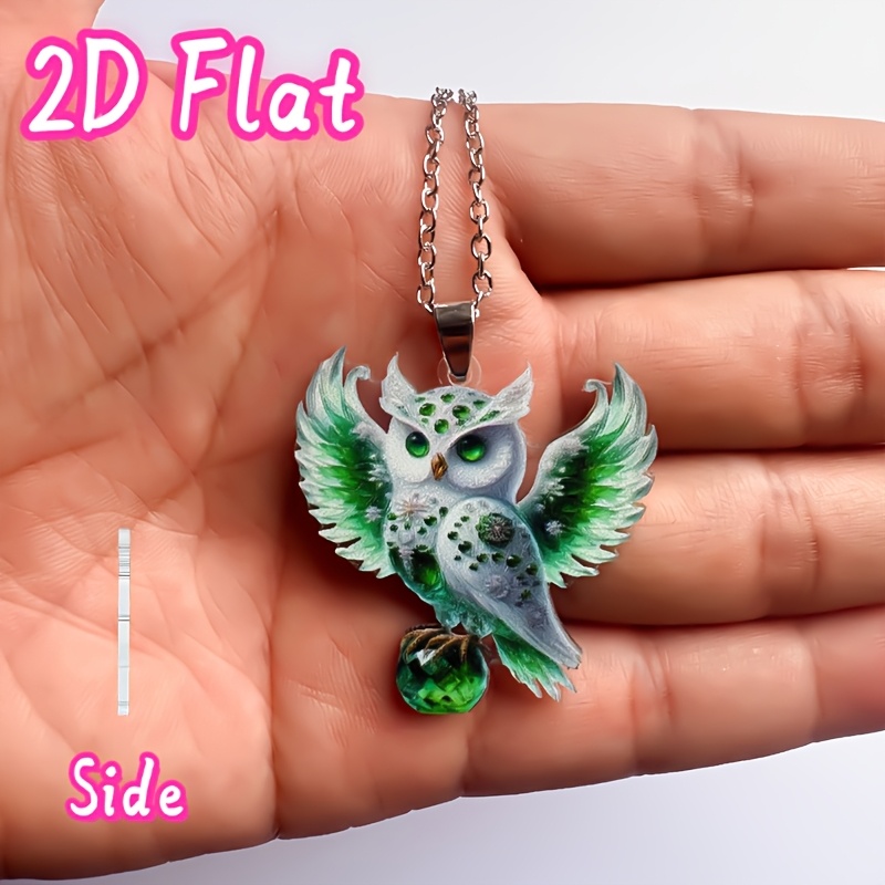 Image of 2d Flat Stylish Owl Pendant Necklace, Acrylic Charm Owl Pendant Necklace, Double-sided Jewelry, Birthday Gift, Christmas Gift, 2d Flat