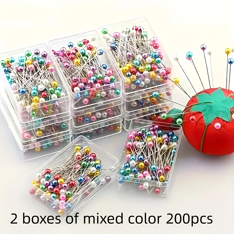 TEMU 200 piezas de alfileres de coser metálicos con cuentas - Alfileres de posicionamiento de cabeza grande con vibrantes para coser, hacer